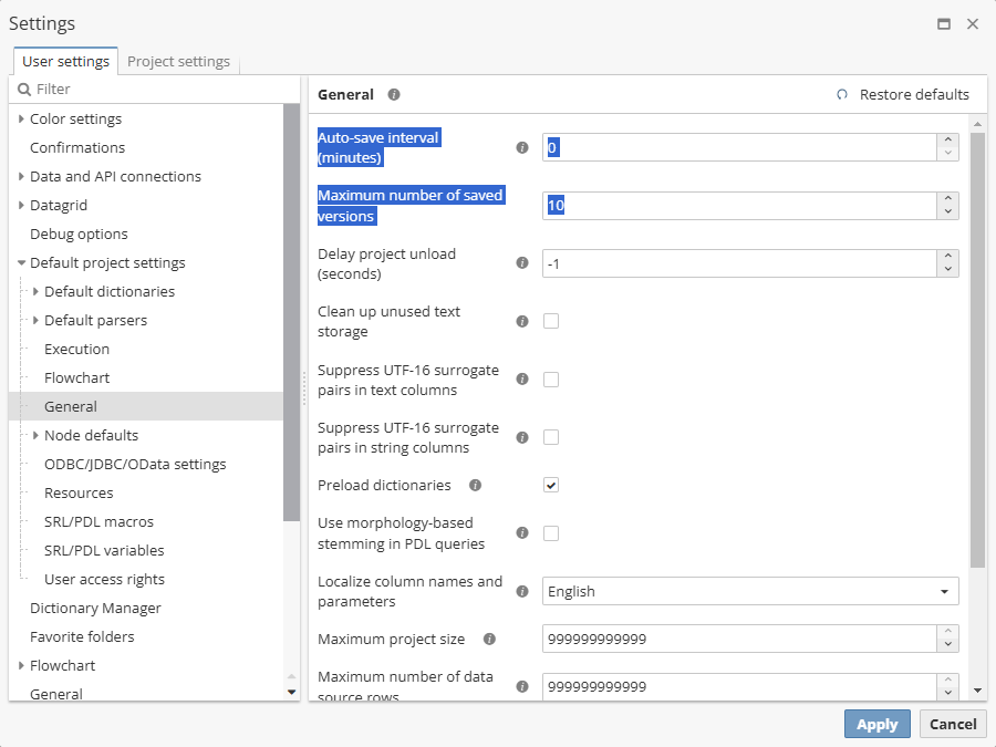 projects autosave interval