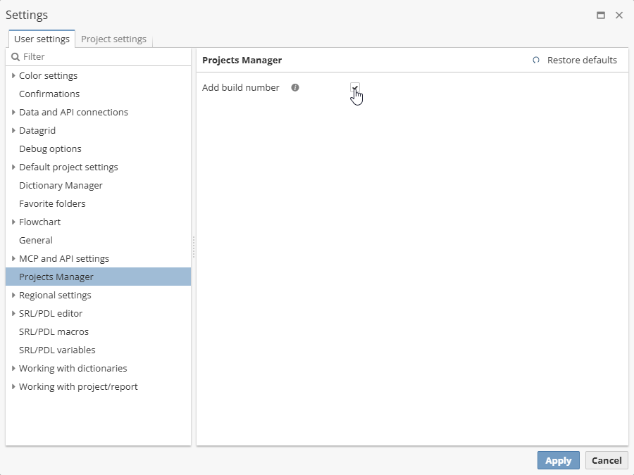 projects build number