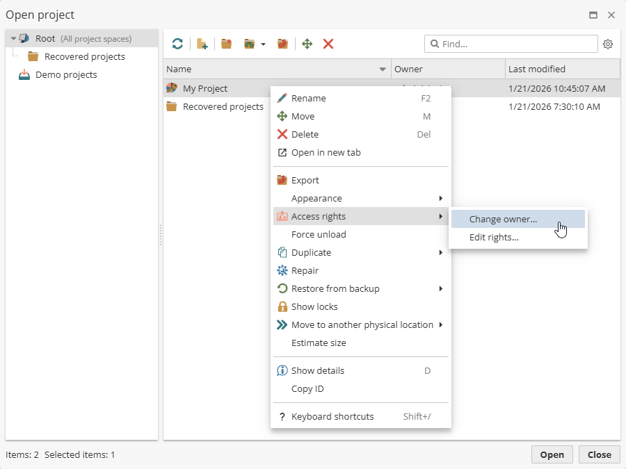 projects change owner