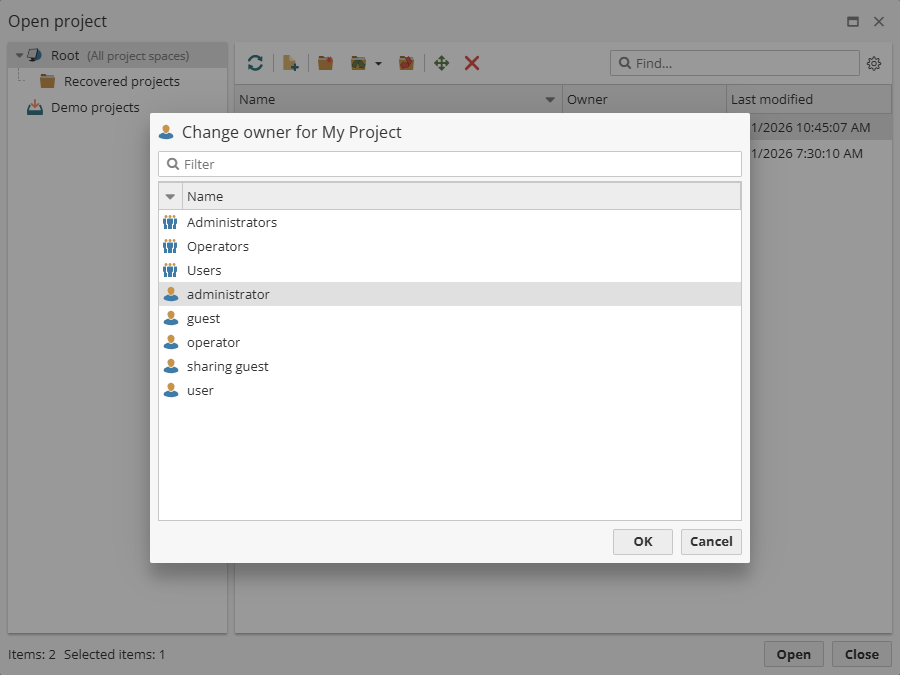 projects change owner user