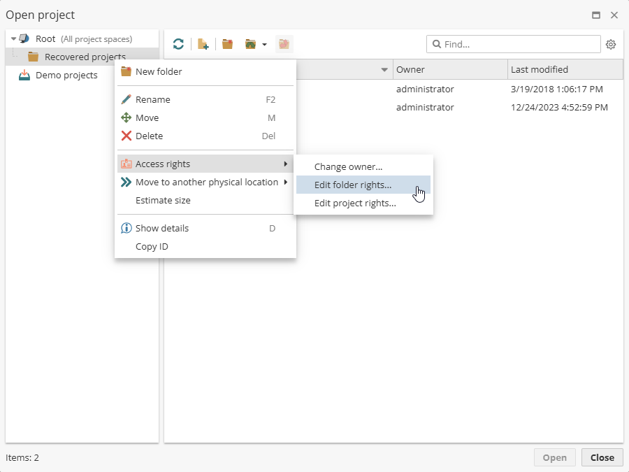projects edit folder