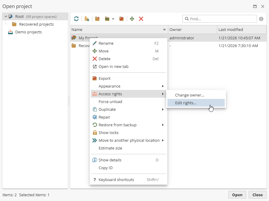 projects edit rights