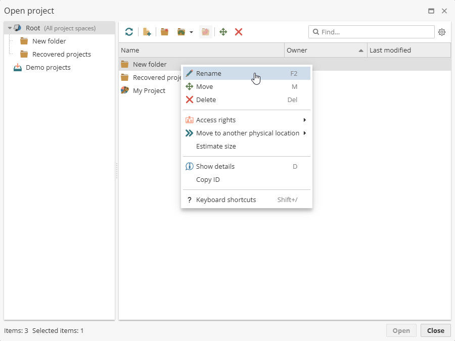 projects new folder edit