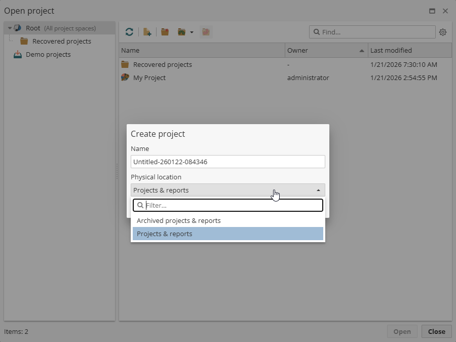 projects new project space