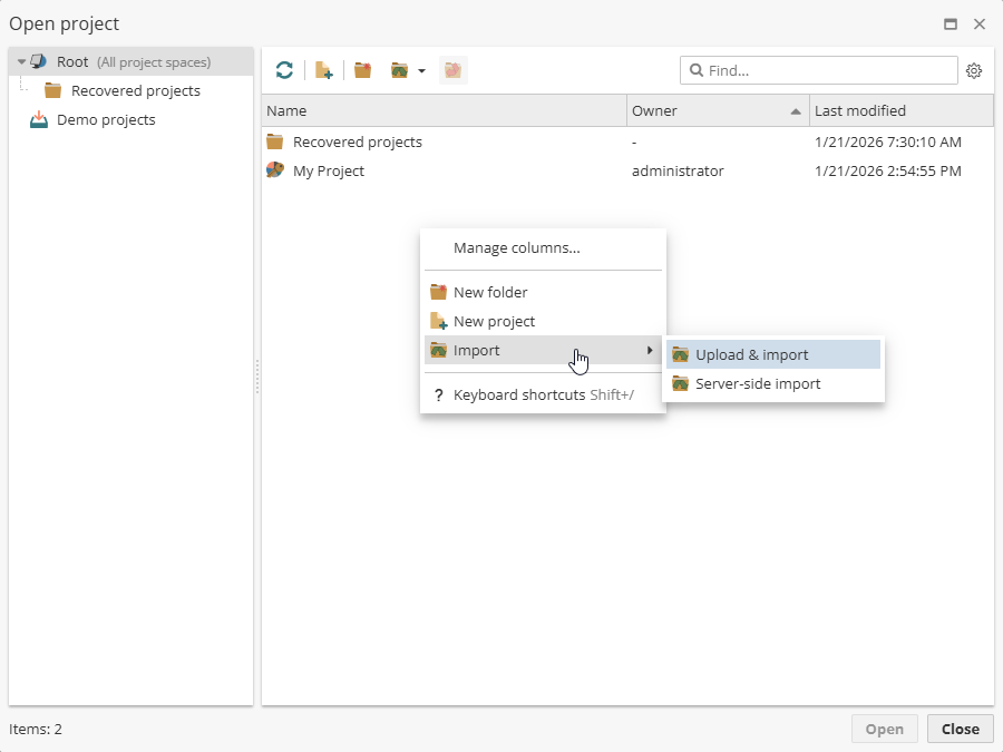 projects project import