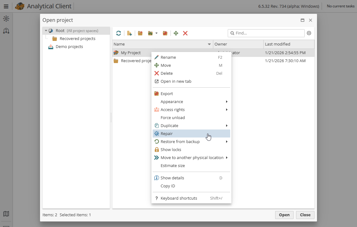 projects repair menu