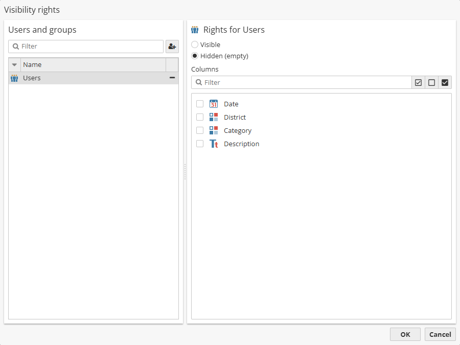 projects visibility rights nodes