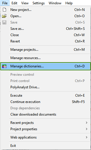 dict export native menu