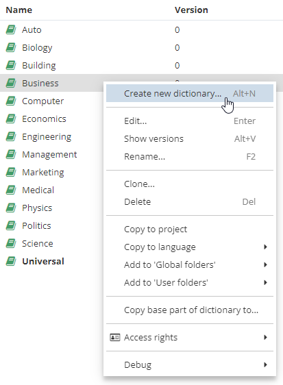 dict new dict right click new