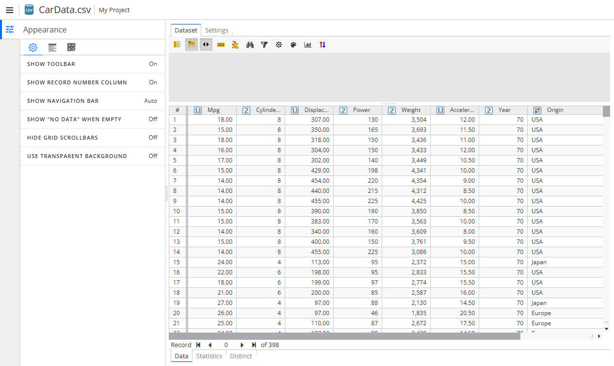 view display options