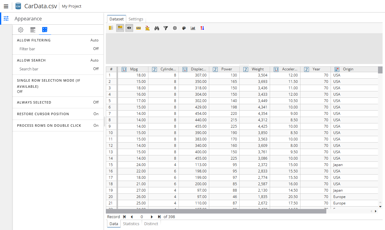 view operations options